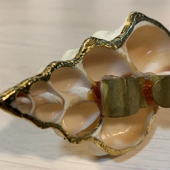 Vintage 1970s Real Shell Belt Buckle Ivory & Gold Nautical Coastal Beach Vibe - Picture 5 of 17